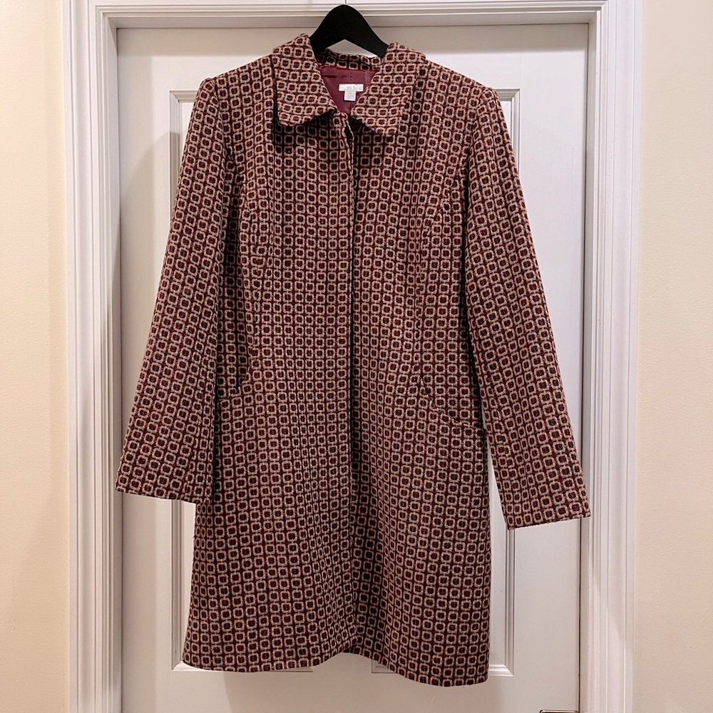 Apt 9 Coat Burgundy and Beige-Checkered Fully-Lined thigh-length